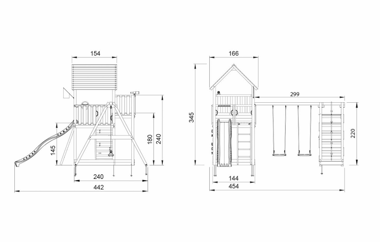 Legetårn Palace 2.1, inkl. 2-Climb Modul 220, 120 kg sand, blå rutschebane